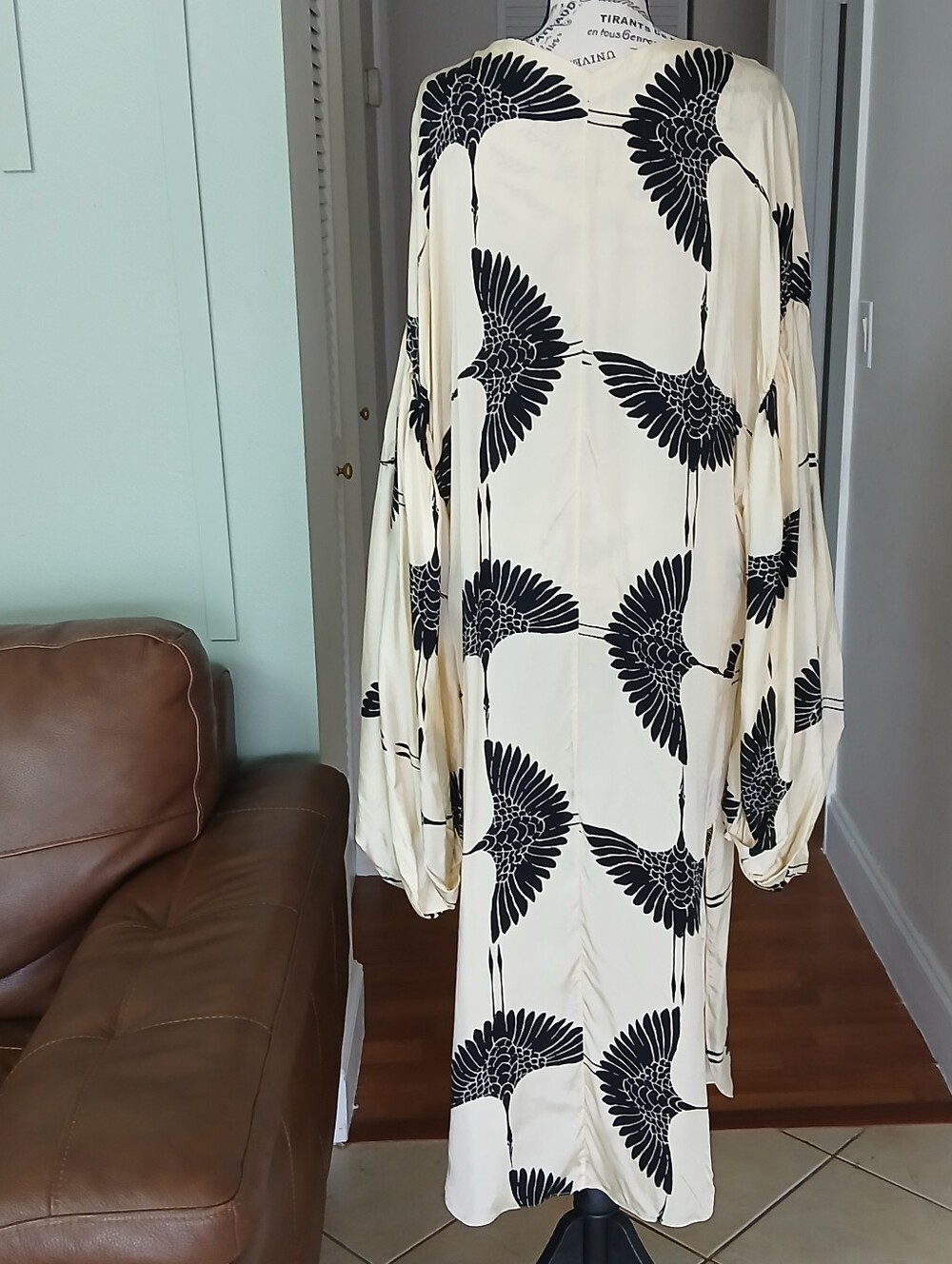 KHAITE Zelma Black & Cream Crane Print Dress - Picture 10 of 16